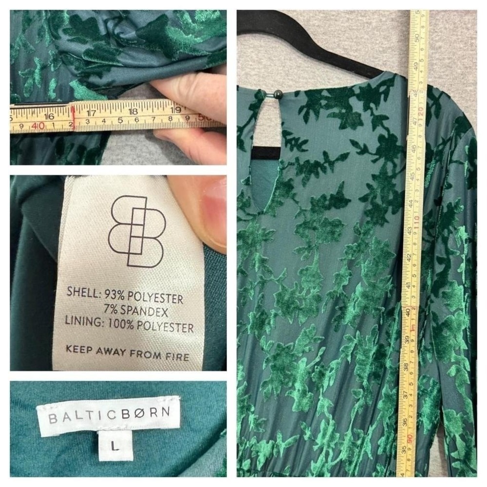 Emerald Green Velvet Burnout Midi Dress Sz L Whimsigoth Fairy Formal Floral - Picture 7 of 7